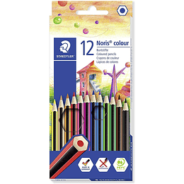 Staedtler Noris Colour 185 Pack de 12 Lapices Hexagonales de Colores - Fabricados en Wopex - Muy Resistentes - Madera de Fuentes Sostenibles - Colores