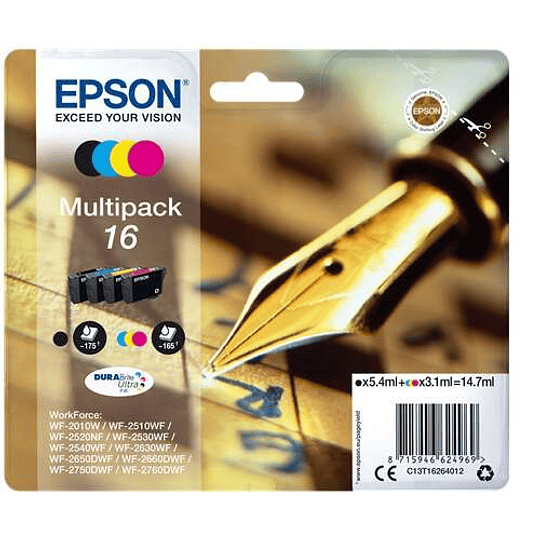 Epson T1626 Pack de 4 Cartuchos de Tinta Originales - C13T16264012