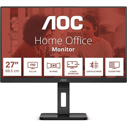 AOC Monitor 27" LED IPS FullHD 1080p 75Hz - Respuesta 4ms - Ajuste de Altura - Angulo de Vision 178° - Altavoces Incorporados - USB, HDMI, VGA, Audio 