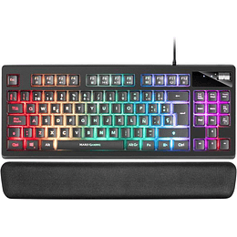 Mars Gaming Teclado Gaming MKAX RGB Control - Compacto TKL - Pulsacion H-Mech - 9 Efectos RGB - Boton Roller Volumen - Reposamuñecas Memory Gel - Comp