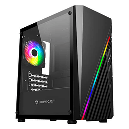 Unykach Mini Glayze Caja Micro-ATX - Iluminacion ARGB - Lateral Cristal Templado - USB-A 2.0/3.0 y Audio - 1 Ventilador 120mm RGB Instalado - Color Ne