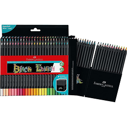 Faber-Castell Black Edition Pack de 50 Lapices de Colores - Mina Supersuave - Madera Negra - Ideales para Dibujo sobre Papel Claro, Oscuro y de Colore