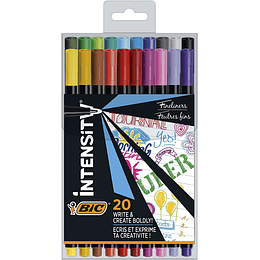 Bic Intensity Fine Pack de 20 Rotuladores - Punta Fina de 0.8mm - Trazo de 0.4mm - Tinta con Base de Agua - Colores Surtidos