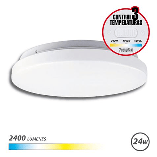 Elbat Aplique LED Techo Redondo 24W - 2400Lm - Selector 3 Temperaturas - Color Blanco