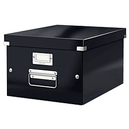 Leitz Click & Store WOW Caja Organizadora Mediana - Asas de Metal - 85% Carton Reciclado - Hasta 9kg de Capacidad - Color Negro