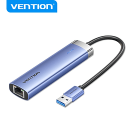 Vention Hub USB 3.0 5 en 1 - Transferencia 5 Gbps - Puerto Gigabit Ethernet - Amplia Compatibilidad - Control Termico Eficiente - Color Azul