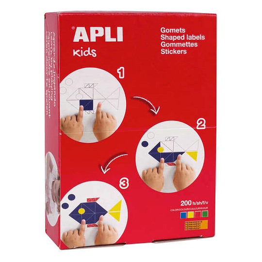 Apli Caja de 6.800 Gomets Rectangulares - 3 Medidas Diferentes 14x8mm, 24x12mm y 35x24mm - Adhesivo Permanente - Ideal para Escuelas Infantiles y Cole