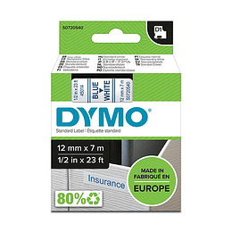 Dymo D1 Cinta de Etiquetas Original para Rotuladora - Texto Azul sobre Fondo Blanco - Ancho 12mm x 7 metros - S0720540