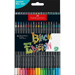 Faber-Castell Black Edition Pack de 36 Lapices de Colores - Mina Supersuave - Madera Negra - Ideales para Dibujo sobre Papel Claro, Oscuro y de Colore