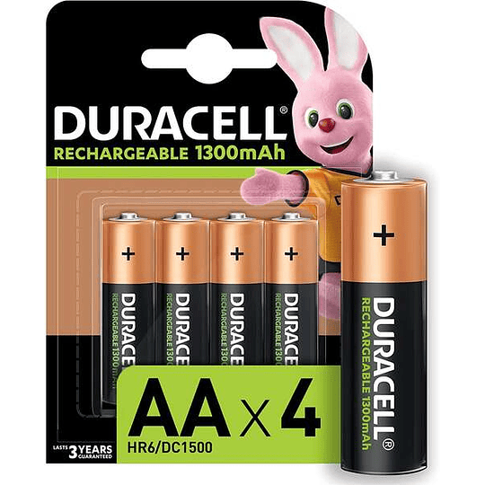 Duracell Pack de 4 Pilas Recargables NiHM AA LR6 1.2V 1300mAh Precargadas