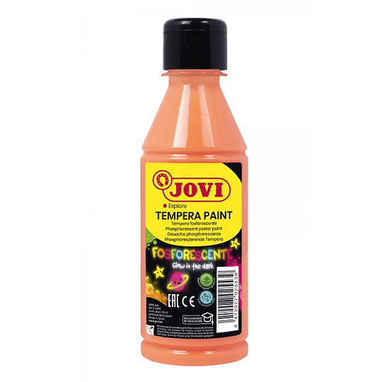 Jovi Tempera Paint Tempera Liquida Fosforescente 250ml - Brilla en la Oscuridad - Secado Rapido - Excelente Adherencia - Lista para Usar - Color Naran