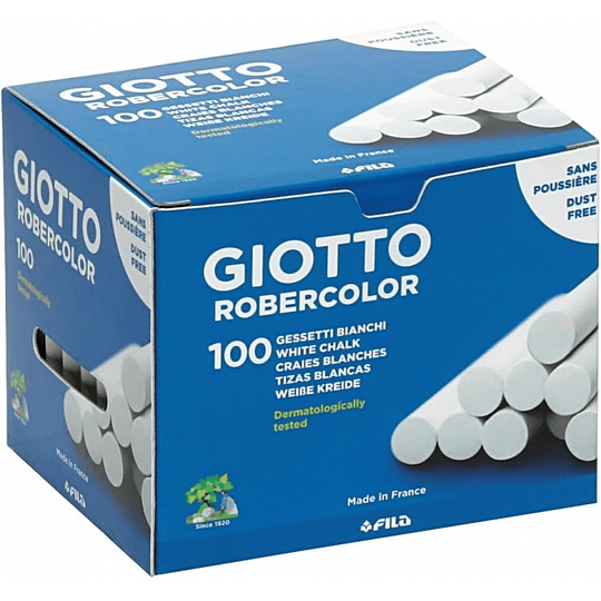 Giotto Robercolor Pack de 100 Tizas Redondas - Testadas Dermatologicamente - Compactas y Duraderas - Color Blanco