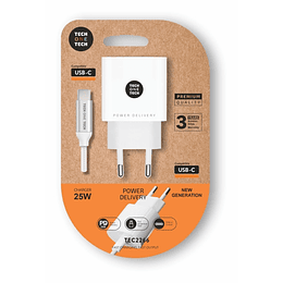 TechOneTech Cargador de Pared PD 25W + Cable USB-C a USB-C