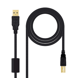 Nanocable Cable de Impresora con Ferrita USB-B 2.0 Macho a USB-A Macho 5m