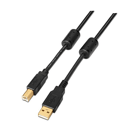 Aisens Cable USB 2.0 Impresora Super Alta Calidad con Ferrita - Tipo A Macho a Tipo B Macho - 5.0m - Color Negro