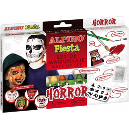 Alpino Fiesta Horror Pack de Maquillaje con 6 Barritas de Pintura Facial + Pincel + Tatuajes en Calcomania + Lapiz Perfilador y 2 Sobres de Purpurina 