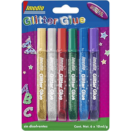 Imedio Glitter Glue "Original" Pack de 6 Tubos de Pegamento con Brillantina 10ml - Para Distintos Materiales - Tubo Extrablando - Boquilla de Precisio