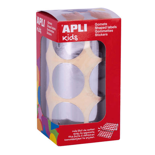 Apli Gomets Redondos Plata Metalizado - Ø33mm - 59 Hojas Pretroqueladas - Adhesivo Base Agua - Normas EN-71 y FSC