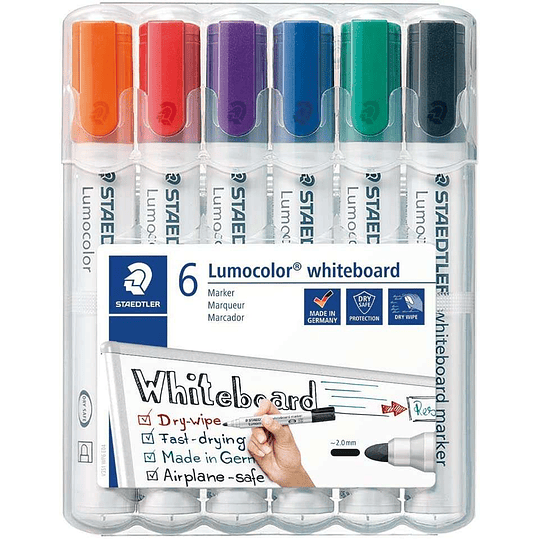 Staedtler Lumocolor 351 Pack de 6 Marcadores para Pizarra Blanca - Secado Rapido - Colores Surtidos