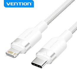 Vention Cable de Carga USB-C/Lightning - Aluminio Trenzado - 480Mbps - 3A - 27W Max - 2m - Color Blanco