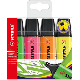 Stabilo Boss 70 Pack de 4 Marcadores Fluorescentes - Trazo entre 2 y 5mm - Recargable - Tinta con Base de Agua - Colores Surtidos