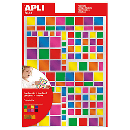 Apli Pack de 732 Gomets Cuadrados - Adhesivo Removible - Acabado Metalizado - Ideales para Escuelas Infantiles - Desarrollo de Habilidades y Creativid