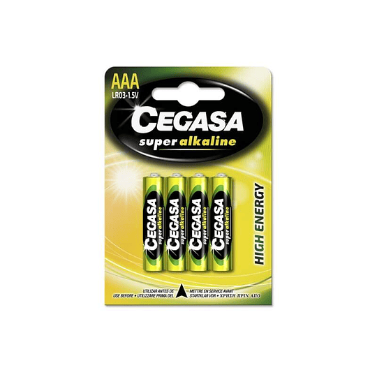 Cegasa Super Alcaline Pack de 4 Pilas LR03 AAA - Alta Tecnologia - Fiabilidad - Elevado Rendimiento - Maximas Prestaciones