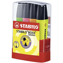 Stabilo Boss 70 Parade Set de Escritorio con 4 Marcadores Fluorescentes - Trazo entre 2 y 5mm - Recargable - Tinta con Base de Agua - Colores Surtidos