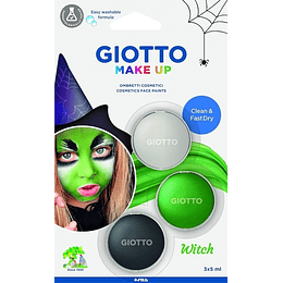 Giotto Make Up Witch Pack con 3 Maquillajes Faciales de Tematica Bruja - Se Lava con Agua - Dermatologicamente Testado - Colores Surtidos