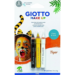 Giotto Make Up Tiger Pack con 3 Lapices Cosmeticos de Tematica Tigre - Se Lava con Agua - Dermatologicamente Testado - Colores Surtidos