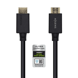 Aisens Cable HDMI V2.1 Certificado Ultra Alta Velocidad 8K@60Hz 48Gbps - A/M-A/M - 3.0m - Color Negro