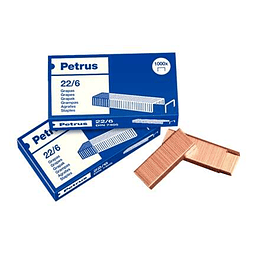 Petrus Grapas 22/6 Cobreadas - Hasta 30 Hojas - Caja de 1000 Grapas - Patilla de 6mm