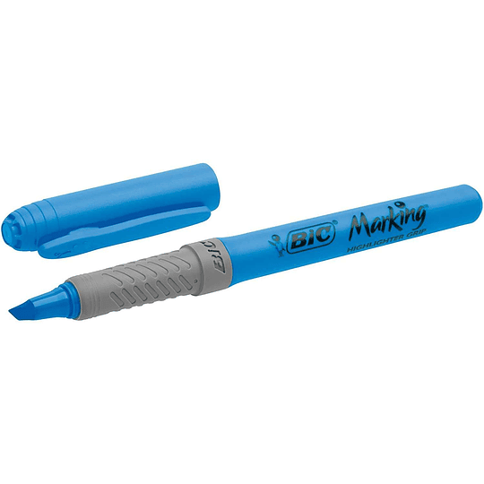 Bic Highlighter Grip Marcador Fluorescente - Tinta con Base de Agua - Punta Biselada - Trazo entre 1.60 y 3.30 mm - Color Azul