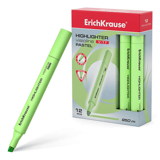 Erichkrause Visioline V-17 Pastel - Marcador de Texto - Punta Biselada - Tinta Fluorescente a Base de Agua - Color Verde