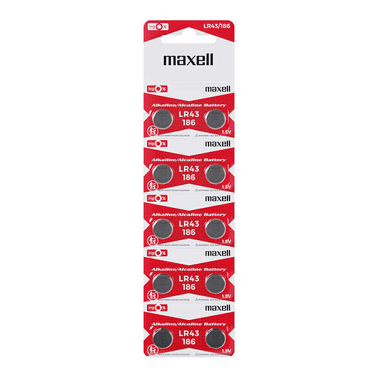 Maxell Pack de 10 Pilas Alcalinas de Boton LR43 1.5V