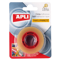 Apli Cinta Adhesiva Transparente 19mm x 33m - Resistente al Agua y a la Humedad - Facil de Cortar con las Manos - Ideal para Uso en Oficina y Hogar Tr