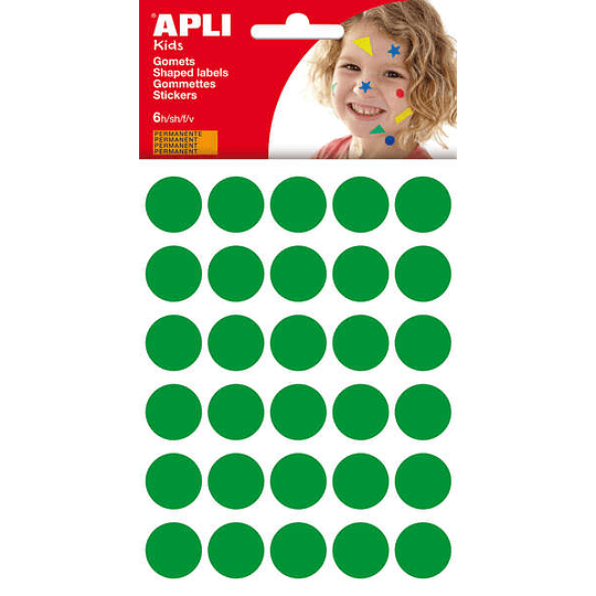 Apli Bolsa de 180 Gomets Redondos Ø 20mm - Adhesivo Permanente - Desarrollo de Habilidades y Creatividad - Ideal para Escuelas Infantiles - Color Verd