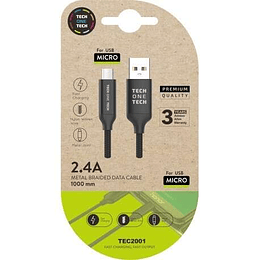 TechOneTech Cable USB-A Macho a Micro-USB Macho 1m - Recubierto de Nylon Trenzado