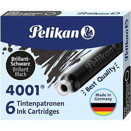 Pelikan 4001 TP/6 Pack de 6 Cartuchos - Tinta de Alta Calidad - Compatible con Plumas Estilograficas - Color Negro