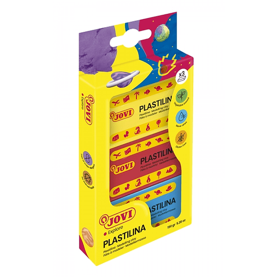 Jovi Pack de 3 Pastillas de Plastilina 50gr - No Se Seca - Sin Gluten - Facil de Moldear - Libre de Alergenos - No Toxica - Colores Surtidos