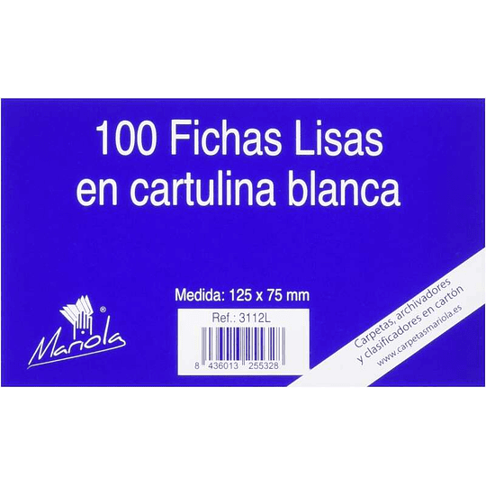 Mariola Pack de 100 Fichas Lisas Nº2 para Fichero - Medidas 125x75mm - Color Blanco