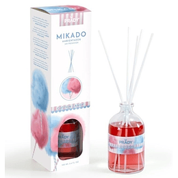 Prady Ambientador Mikado Algodon de Azucar - Frasco de Cristal 100ml y Varitas Difusoras