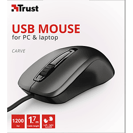 TRUST CARVE USB MOUSE (SENSOR OPTICO DE 1.200 PPP REALES)/