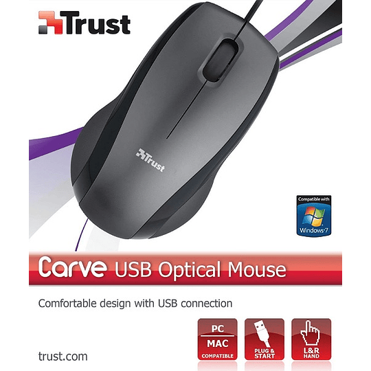 TRUST OPTICAL MOUSE CARVE - BLACK (SENSOR OPTICO DE 1.000 PPP REALES)/