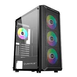 Unykach Armor 3Gen Caja ATX, Micro ATX, ITX - Lateral de Vidrio Templado - USB-A 3.0 y Audio - 4 Ventiladores 120mm ARGB Instalados - Soporta Refriger