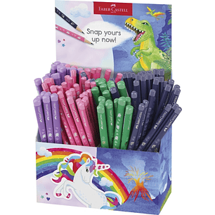 Faber-Castell Expositor de 120 Lapices de Grafito HB - Diseños con Motivos de Dinosaurios y Unicornios - Colores Surtidos