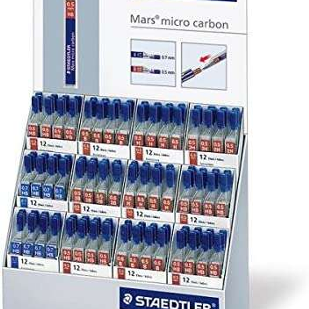 Staedtler Mars Micro Carbon 250 Expositor de 144 Tubos de Minas - Extraordinaria Elasticidad - Graduaciones Surtidas 1