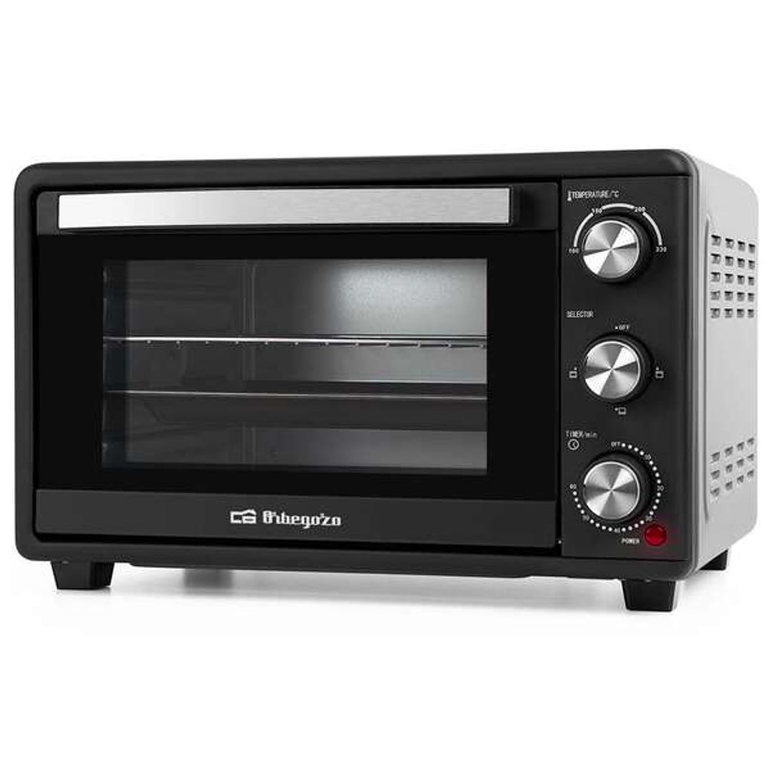 Orbegozo HO 255 Horno Electrico Multifuncion - Capacidad 25L - Potencia 1500W - Selector de Temperatura 100º-230º - Temporizador 60 Min - Puerta Abati 1