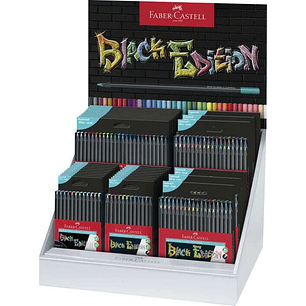 Faber-Castell Black Edition Expositor con 36 Estuches Surtidos de Lapices de Colores - Mina Supersuave - Madera Negra - Ideales para Dibujo sobre Pape