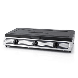 Orbegozo FO 3510 Hornillo a Gas Inoxidable - Compacto y Seguro - 3 Quemadores - Encendido Piezoelectrico - para Gas Butano/Propano